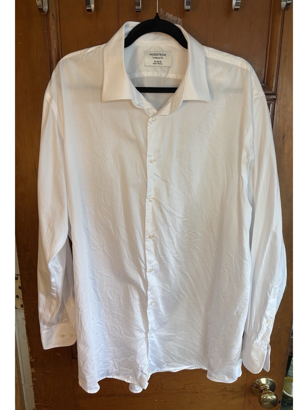 Nordstrom Traditional Fit White Herringbone Dress Shirt Men’s 18 34/35